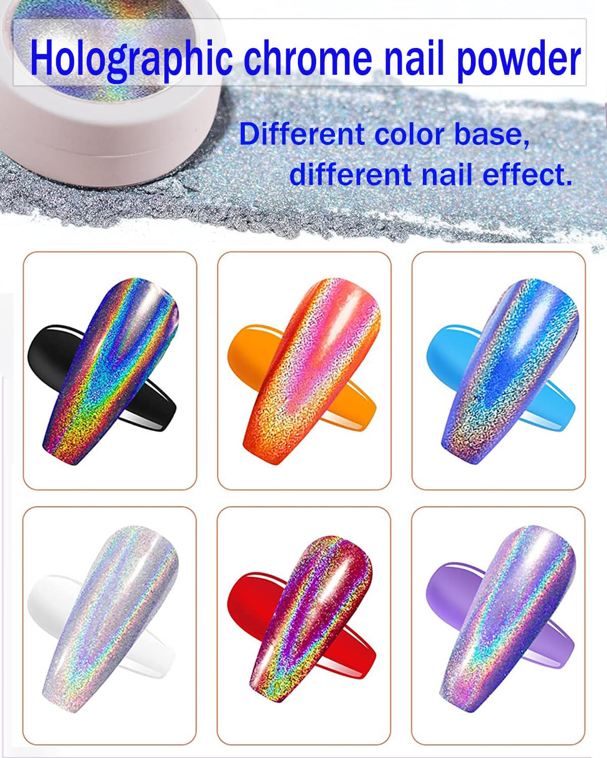 Wahrshei 6 Chrome Nail Powder, Chrome Pulver Nägel Mit Spiegeleffekt, Laser Chrome Puder, Poudre effet nacré pour ongles en beignet glacés