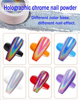 Wahrshei 6 Chrome Nail Powder, Chrome Pulver Nägel Mit Spiegeleffekt, Laser Chrome Puder, Poudre effet nacré pour ongles en beignet glacés