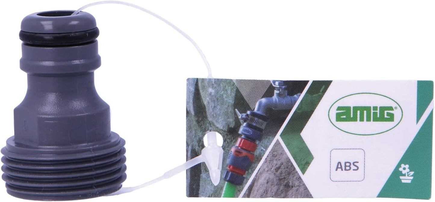 Amig - Adaptateur mâle pour raccordement de robinet 3/4 pouces | Raccordement rapide et facile pour les conduites d'eau | Connexion filetée | Plastique ABS et caoutchouc | Gris