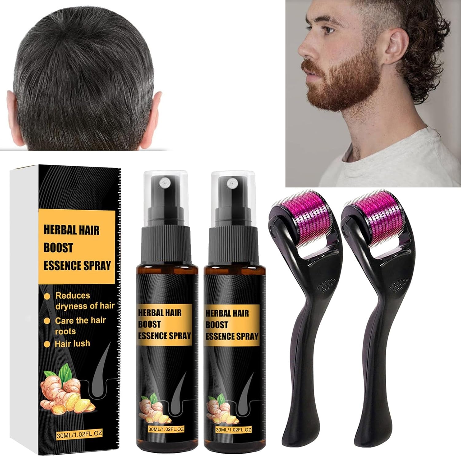 Kit de traitement avancé pour la croissance des cheveux 30 ml 2 pièces Spray pour la croissance des cheveux Rouleau de croissance des cheveux et ensemble d'essences Sérum pour la croissance des cheveux Anti-chute Sérum avancé pour la croissance des cheveux Soins capillaires Naty Shop Titre par défaut
