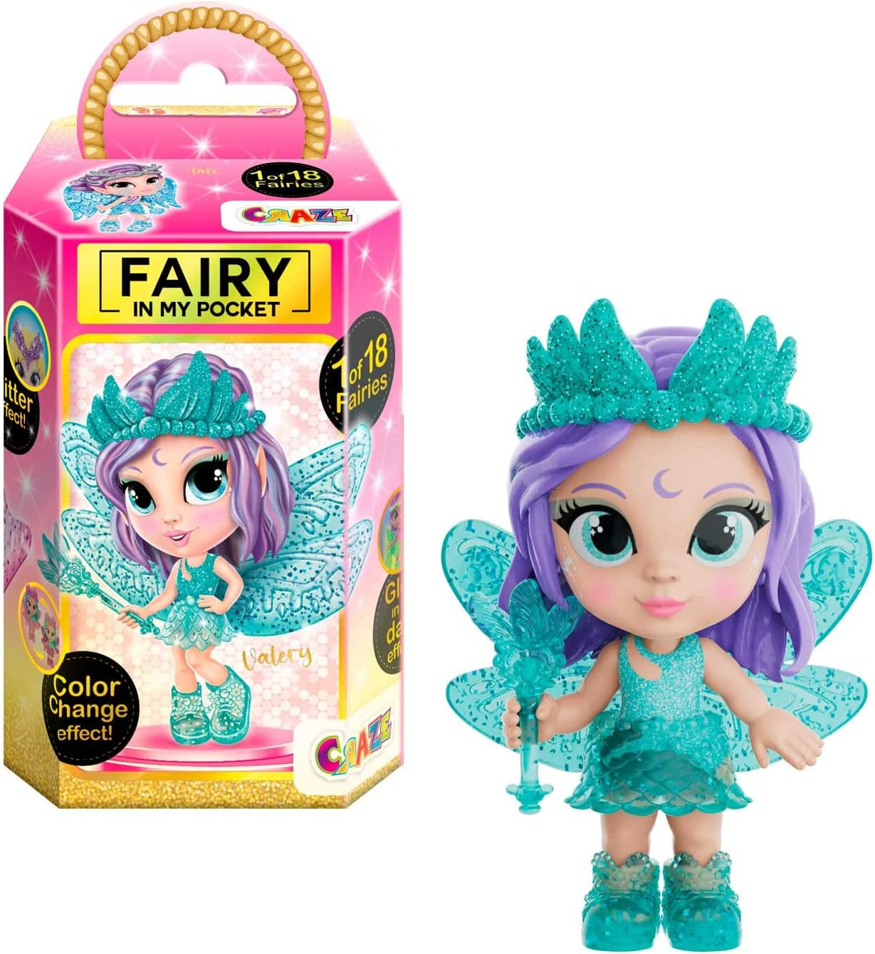 CRAZE Fée dans ma poche | Poupée féerique avec ailes, jouet féerique à collectionner avec effets spéciaux tels que paillettes, lueur dans le noir et changement de couleur Naty Shop Dolls Fée dans ma poche