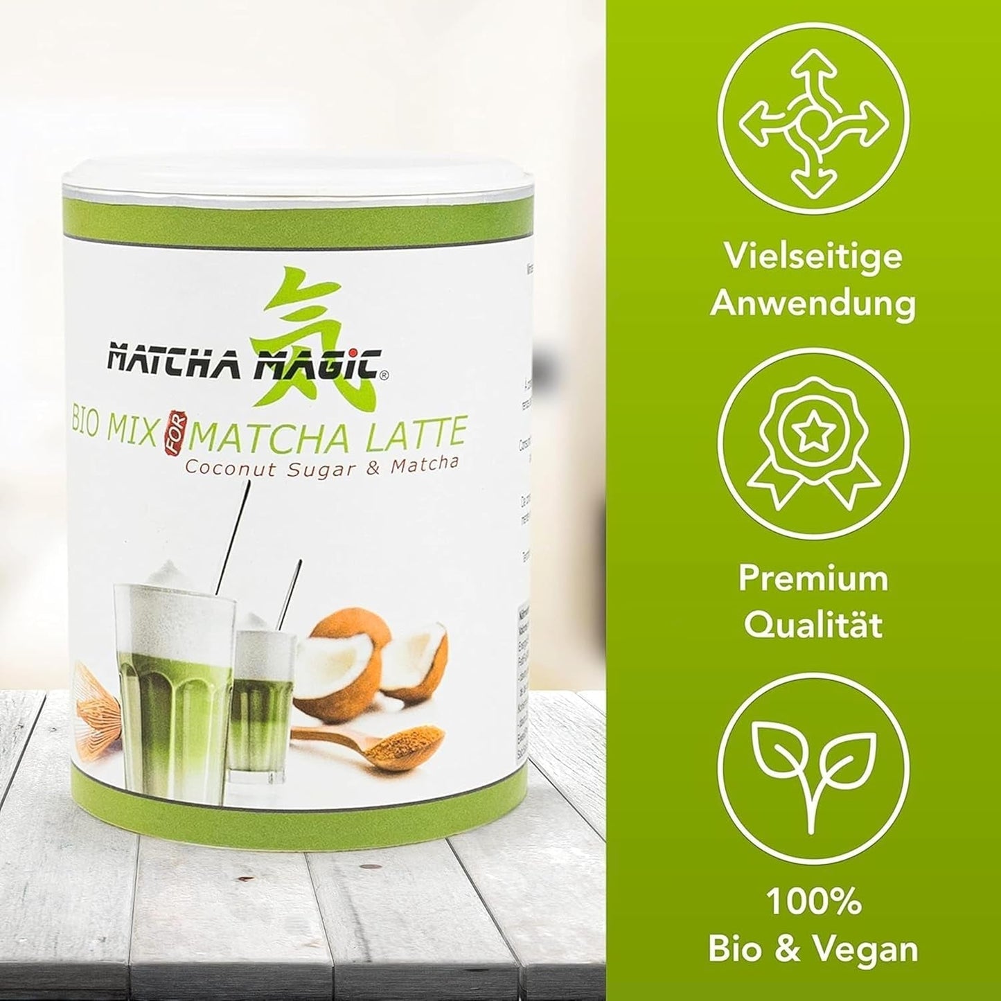 Matchamagic - Poudre de matcha latte bio du Japon avec sucre de fleur de coco pour un délicieux thé
