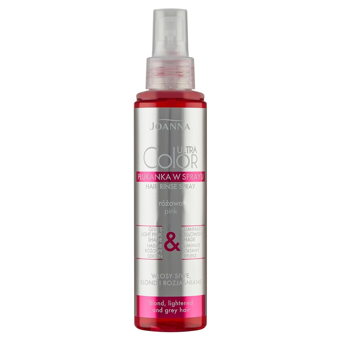 Joanna Ultra Color - Après-shampooing rose pour cheveux blonds et clairs - Rose pastel - Brillance naturelle - Élimine la teinte jaune des cheveux gris-blonds - Effet temporaire - 150 ml Naty Shop Spray teinture capillaire aux tons blonds roses 150 Ml (1 paquet)