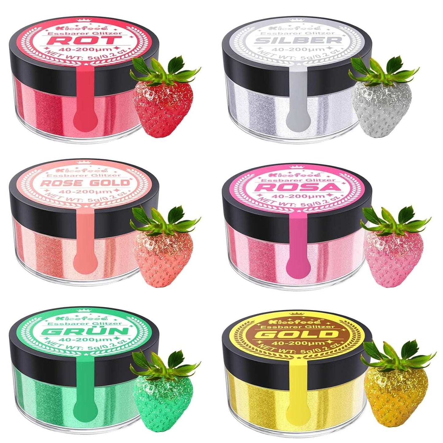 Paillettes comestibles, lot de 6 teintes, 5 grammes Glitter Naty Shop