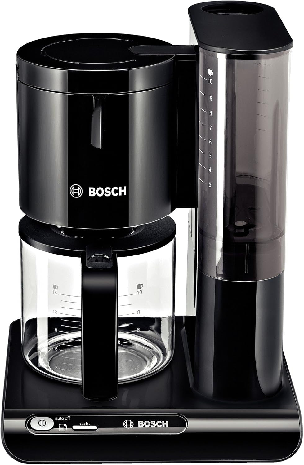 Bosch Styline TKA8013 Machine à expresso à filtre, capteur d'arôme, carafe en verre de 1,25 L, 10-15 tasses, arrêt automatique, système de détartrage, système anti-goutte, porte-filtre rotatif, 1160 W, noir