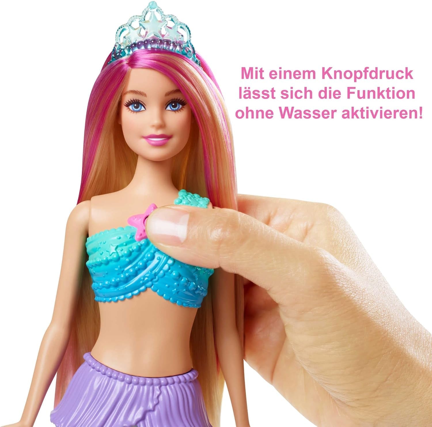 Barbie Dreamtopia Poupée sirène lumineuse magique aux cheveux blonds, poupée Barbie avec queue de sirène, convient comme cadeau pour les enfants de 3 ans et plus, HDJ36