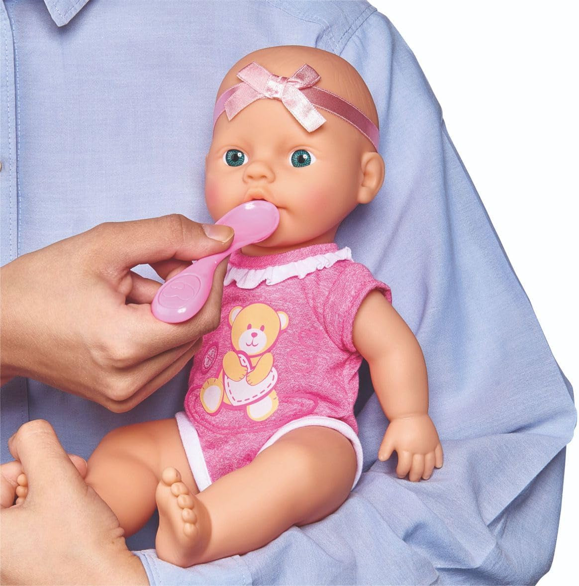 Simba 105030069 - New Born Baby Doll, poupée en vinyle avec fonction boire et nourrir, avec acte de naissance et accessoires, 4 pièces, 30 cm, poupée, à partir de 3 ans Naty Shop Dolls