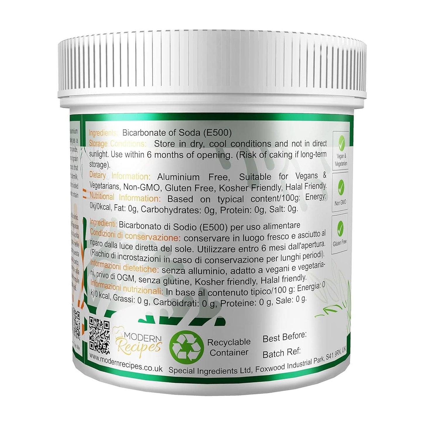 Ingrédients spéciaux Natriumbikarbonat - Poudre extra fine de qualité supérieure, végétalienne, sans gluten, sans gluten - Recyclbarer Behälter Kitchen Naty Shop