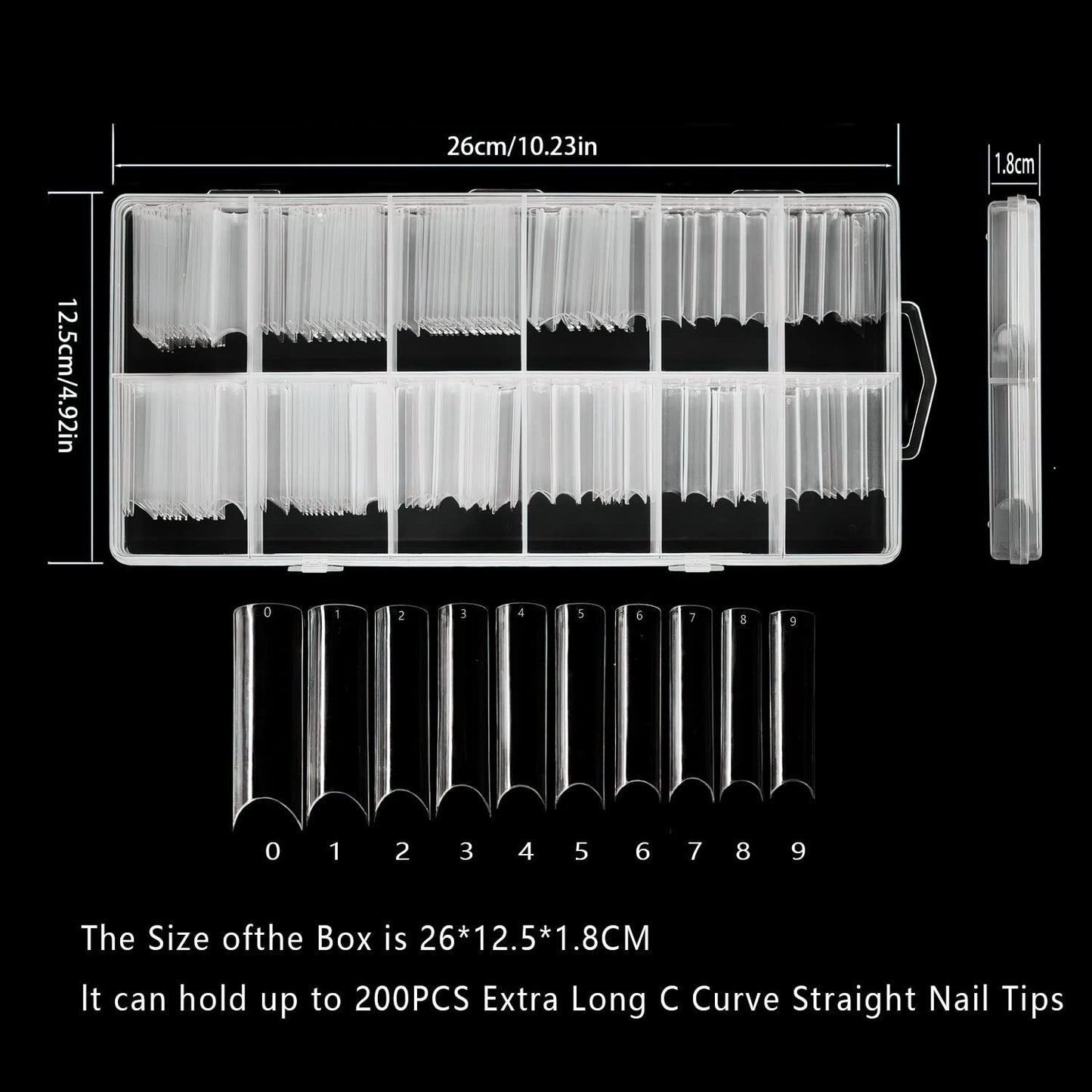 200pcs Faux Ongles, Acrylique Artificiel Ongles, Français Faux Ongles, Extra Long Droit Carré Clair Faux Ongles Conseils pour Salons de Manucure DIY