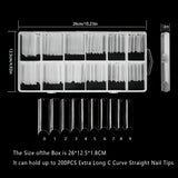 200pcs Faux Ongles, Acrylique Artificiel Ongles, Français Faux Ongles, Extra Long Droit Carré Clair Faux Ongles Conseils pour Salons de Manucure DIY