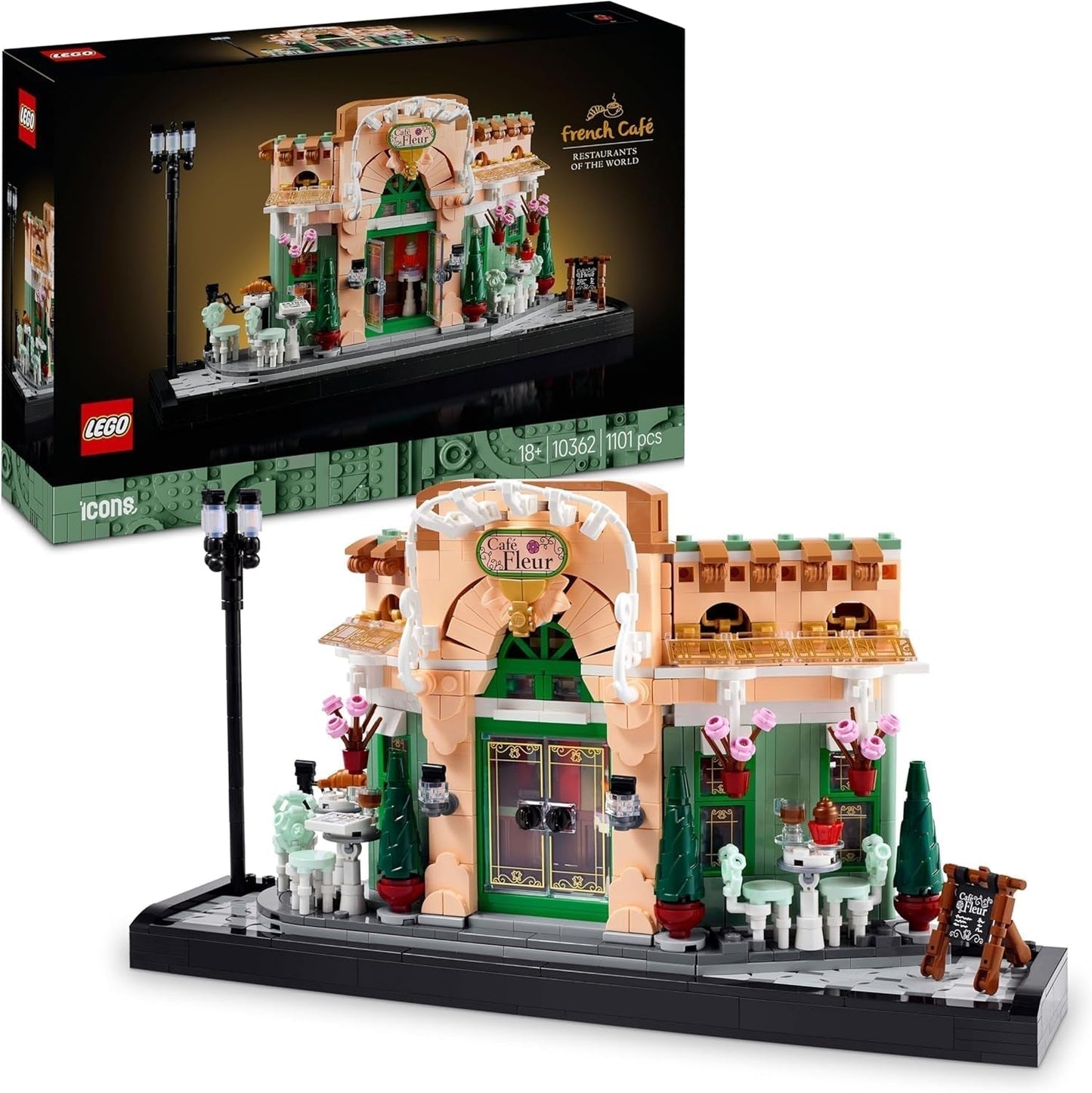 LEGO Icons French Café - Décorations pour salon ou bureau - Ensemble de construction pour adultes comprenant une façade pittoresque, un pot de fleurs suspendu et des chaises - Cadeau pour hommes et femmes 10362 Jeux de construction Besuche den LEGO-Store Default title