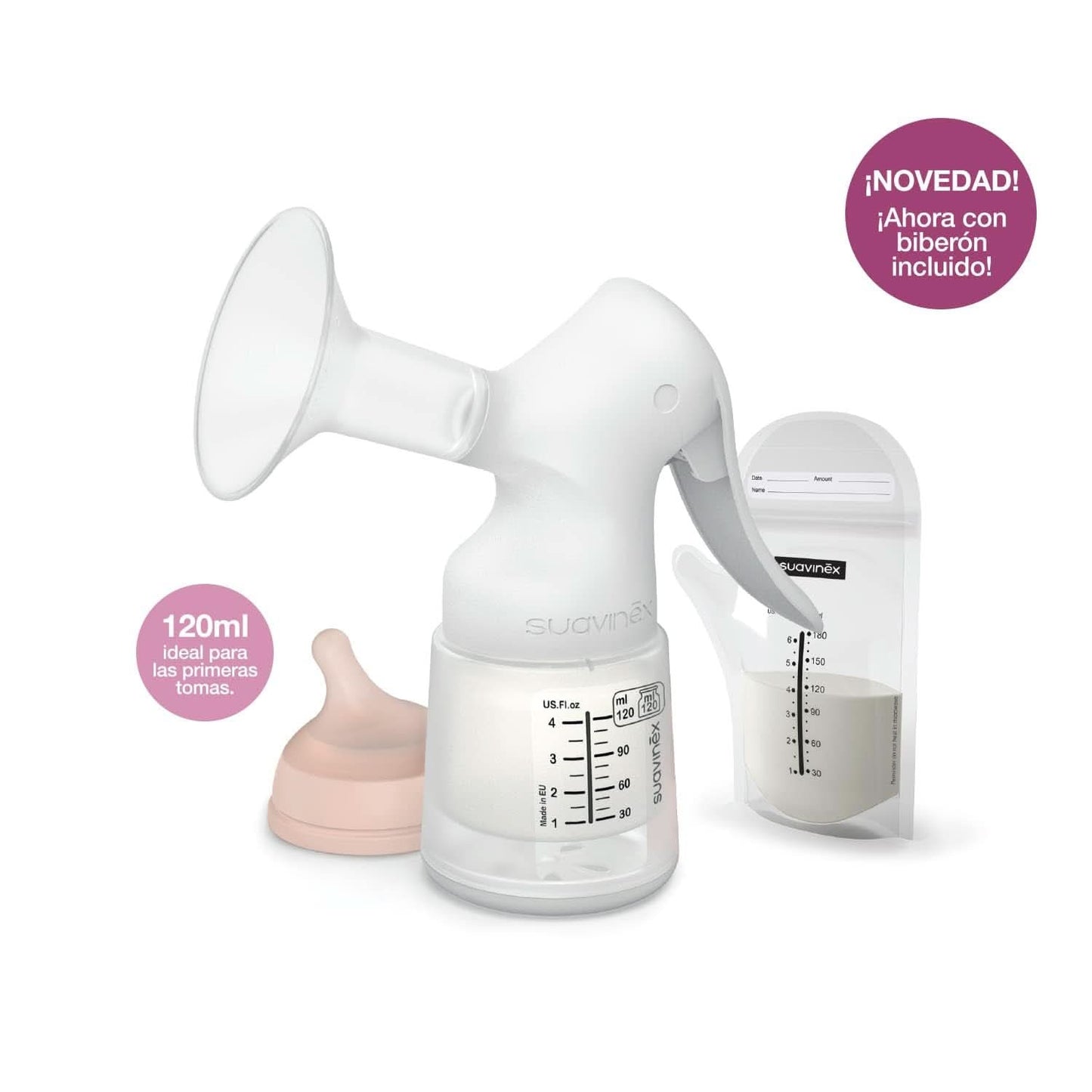 Suavinex, Tire-lait maternel, 120 ml, à débit réglable Accessoires alimentation et allaitement Bebe Naty Shop