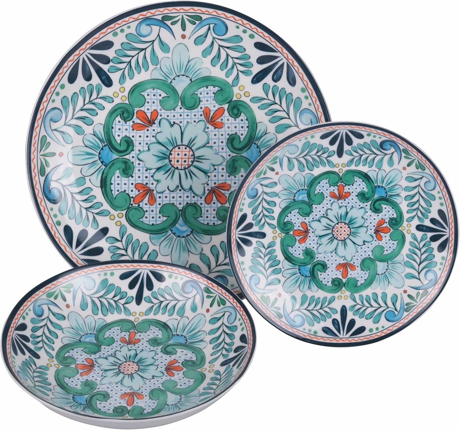 Service de table en porcelaine 18 pièces, 6 services d'assiettes différents, Andalousie