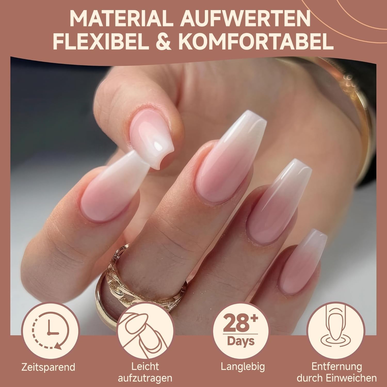 Ballerine Gel Ongles Conseils 216 pièces 12 Tailles Doux Gel Ongles Couverture Complète Ongles Extension Ensemble Semi Mat BRICOLAGE Home Art