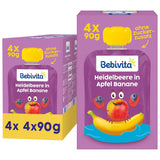 Sachets compressibles myrtilles, pommes et bananes - 16 (4 paquets, 4 x 90 g chacun), sans sucre ajouté, sans gluten, idéaux pour les plats à emporter et les collations à emporter