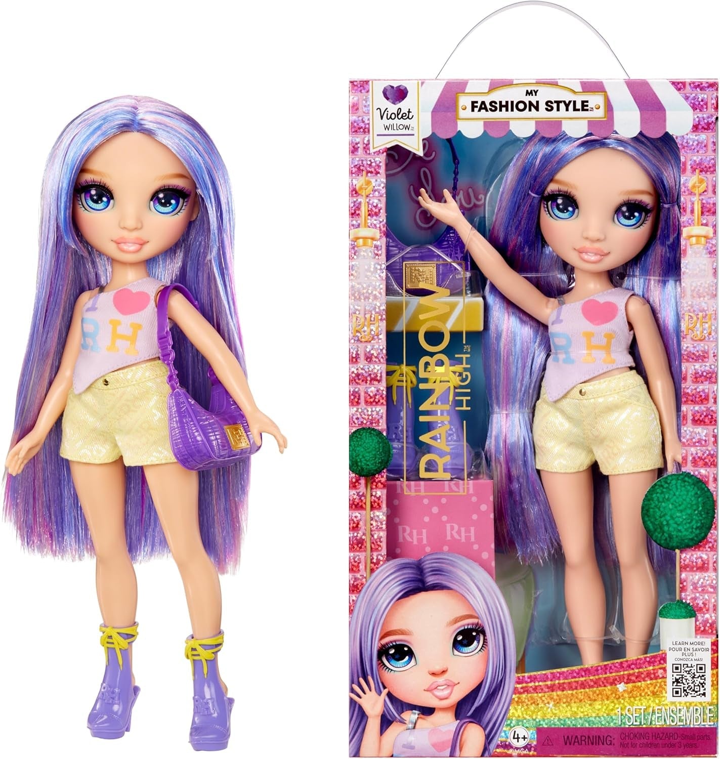 Poupée Rainbow High My Fashion Style - Violet - 28 cm Poupée mannequin violette avec tenue attrayante et sac élégant, pour jouer, poser, collectionner, pour les enfants de 4 à 12 ans