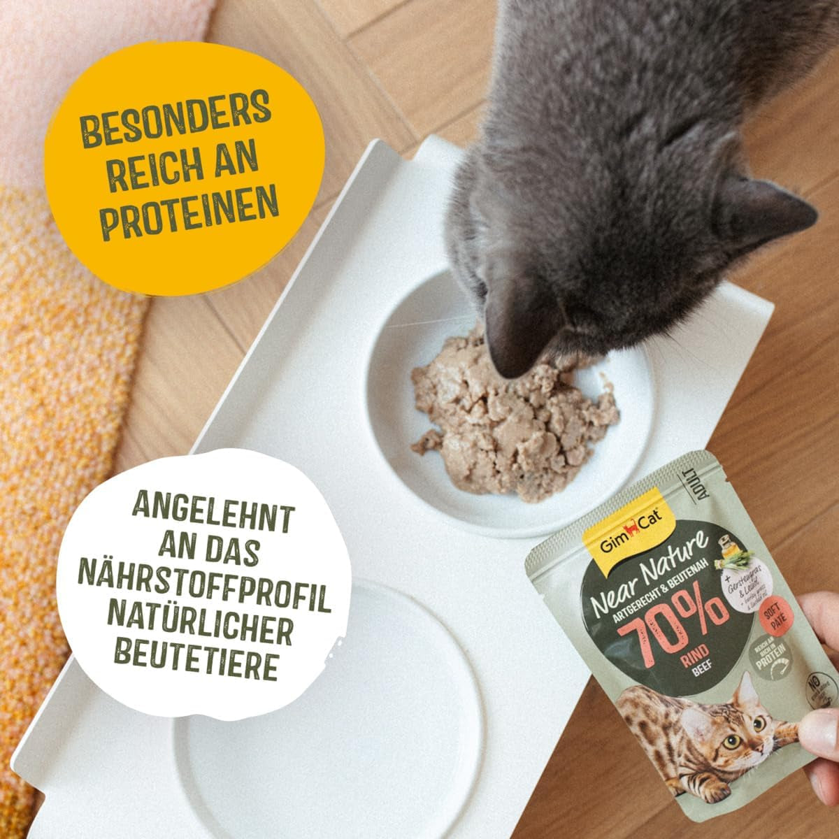 GimCat Near Nature Trial Mix 12 Pack - Aliment humide sans céréales pour chats à partir de 7 mois avec une recette adaptée à l'espèce et à la proie - 12 sachets (12 x 85 g)