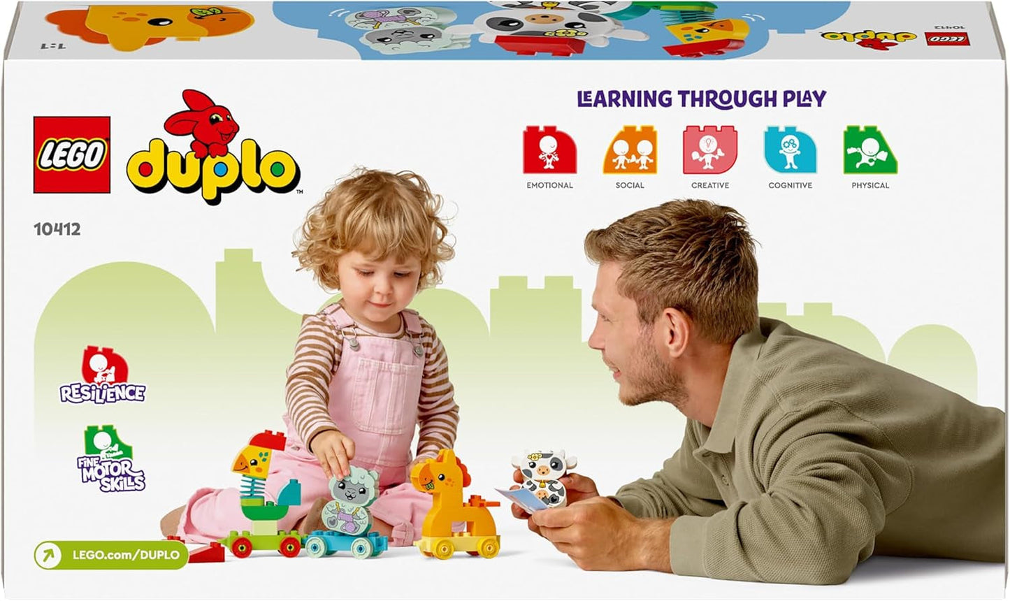 LEGO DUPLO Train animalier, train jouet avec roues, construction et reconstruction créatives de figurines d'animaux, jouet éducatif pour les tout-petits, cadeau d'anniversaire pour les amoureux des animaux, filles et garçons de 1 an et demi 10412 Ensembles de construction Besuche den LEGO-Store