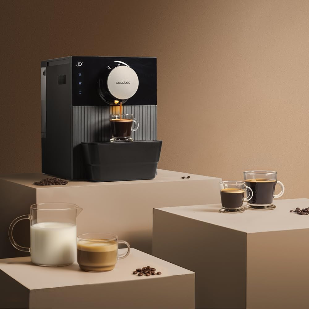Machine à expresso compacte Cecotec Cremmaet Cube, 1350 W, système de pressage 10 g, système de pré-infusion, 19 bars, système thermobloc, 5 réglages de mouture, panneau de commande tactile