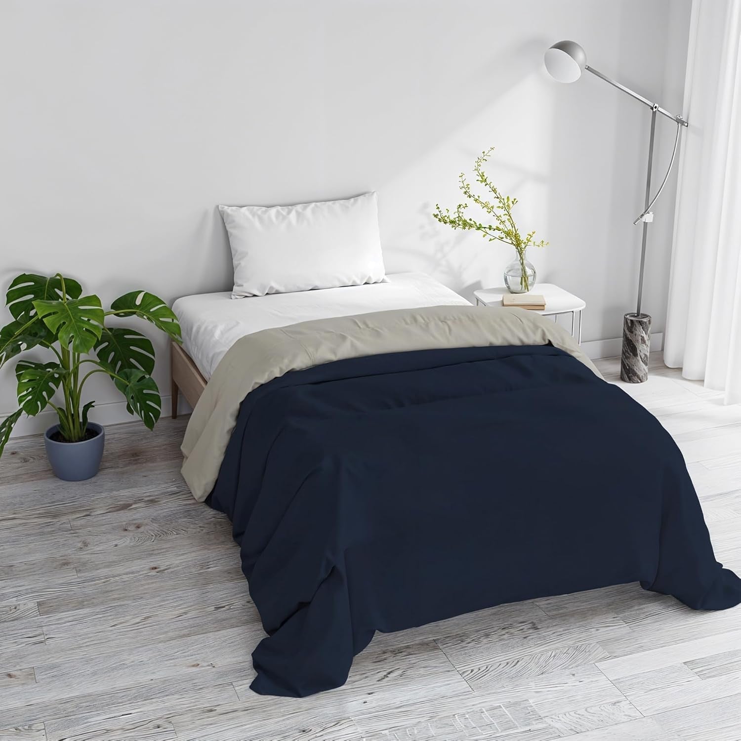 Couette d'hiver basique, unie et doublée, vert foncé/crème, 200X245Cm Couettes et couettes Naty Shop Bleu foncé/gris clair 160X245Cm