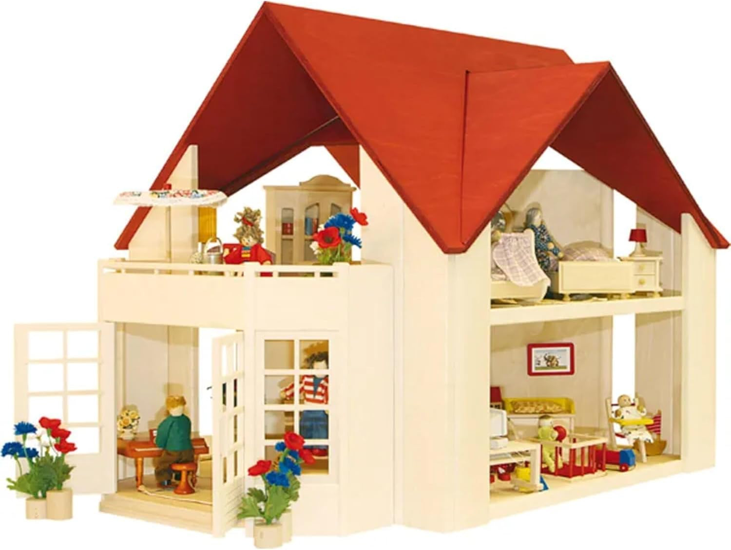 23112 Maison de poupée, couleur bois, rouge