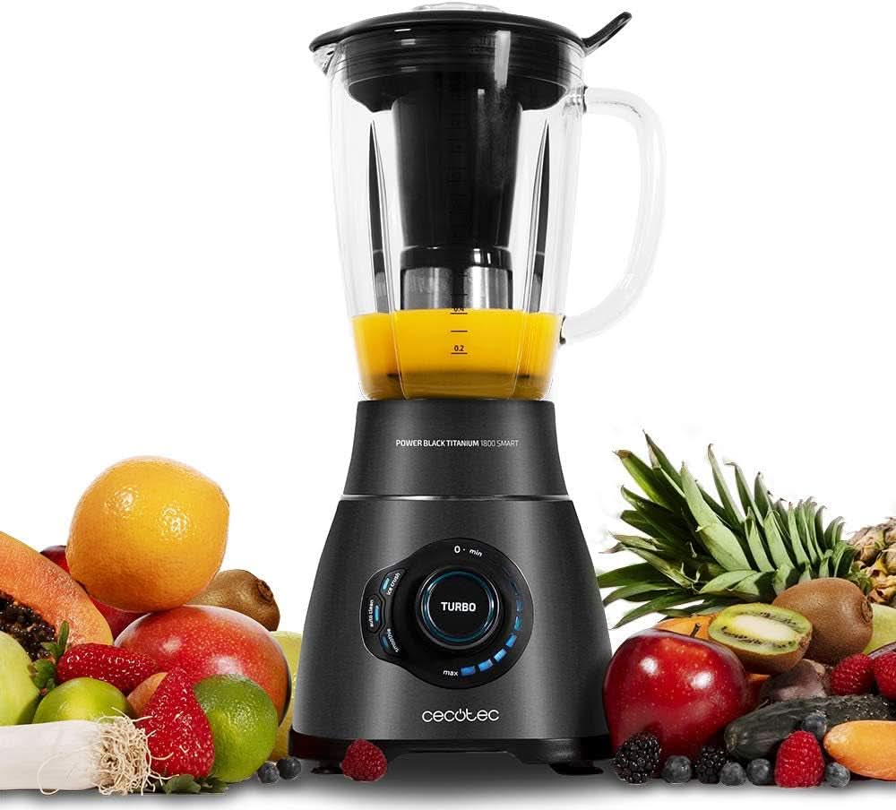 Cecotec Batteur sur socle Power Black Titanium 2200MAX Smooth, 2200 W Vitesse Maximale, 6 Klingen Aus Edelstahl, Fonction Ice-Crush, Fonction Turbo et Smoothie, Fonction Autoclean Kitchen Naty Shop Schwarz 2500 W | 1,8 L + 3 Programmes