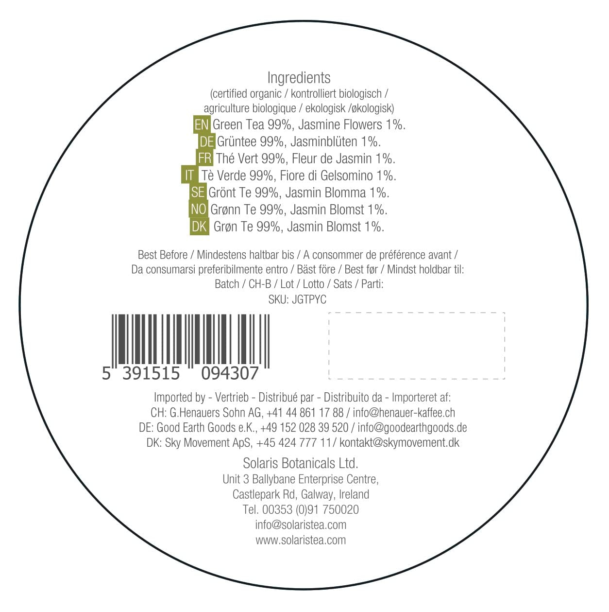 Thé vert au jasmin biologique 15 sachets de thé en soie 1 paquet (1 x 30 g)