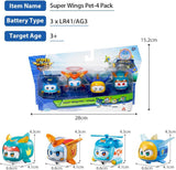 Super Wings Super Pets 4 PCS Shine, Golden Boy, Jerome, Ellie Expression faciale commutable Effet foudre Jouet portable pour 3 4 5 6 7 8 ans Garçon Fille Figurines d'action 2 pouces Naty Shop