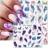 6 Blatt 3D Lila Schmetterling Nagelstickers Selbstklebend Nagelaufkleber Schmetterlinge Nail Sticker Bunte Blühen Marmor Nagel Stickers Regenbogen Welle Linien Nail Art Aufkleber Nageldesign Zubehör