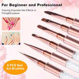 6 pièces brosses à ongles avec capuchon ongles UV Gel acrylique brosse à ongles brosse à ongles Gel partiel ensemble de pinceaux d'art des ongles