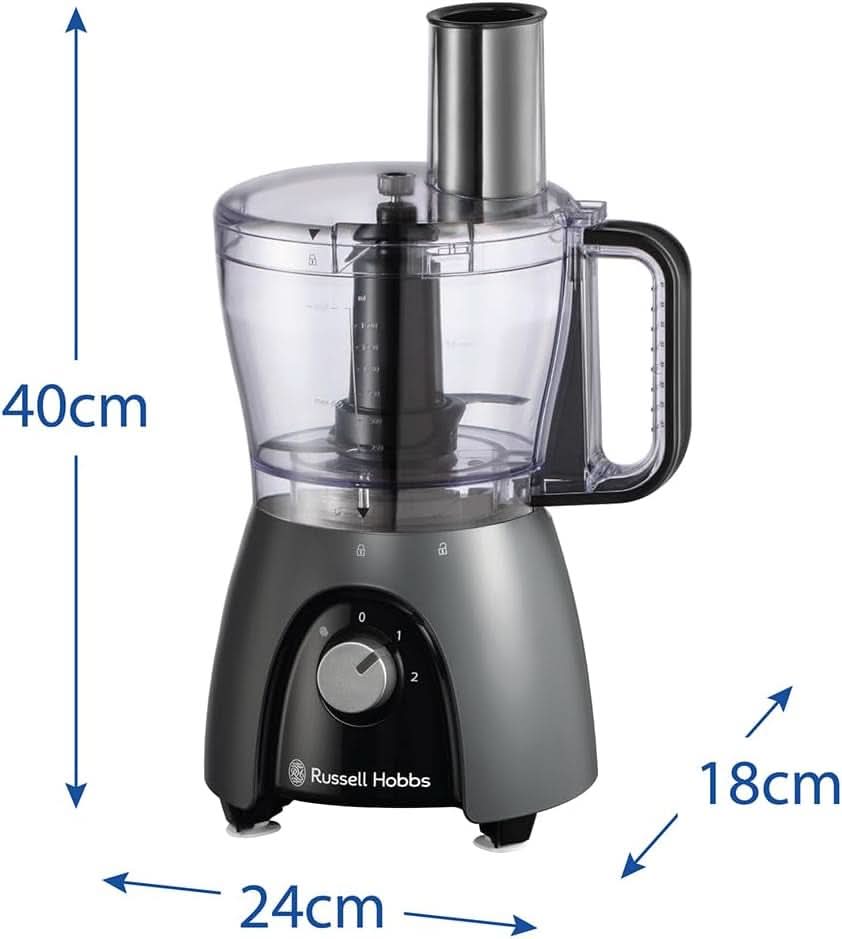 Robot culinaire Russell Hobbs [mélangeur/hachoir à légumes/mélangeur de table/hachoir/mélangeur] robot culinaire (pétrissage, mélange et tranchage), charbon de bois mat Naty Shop