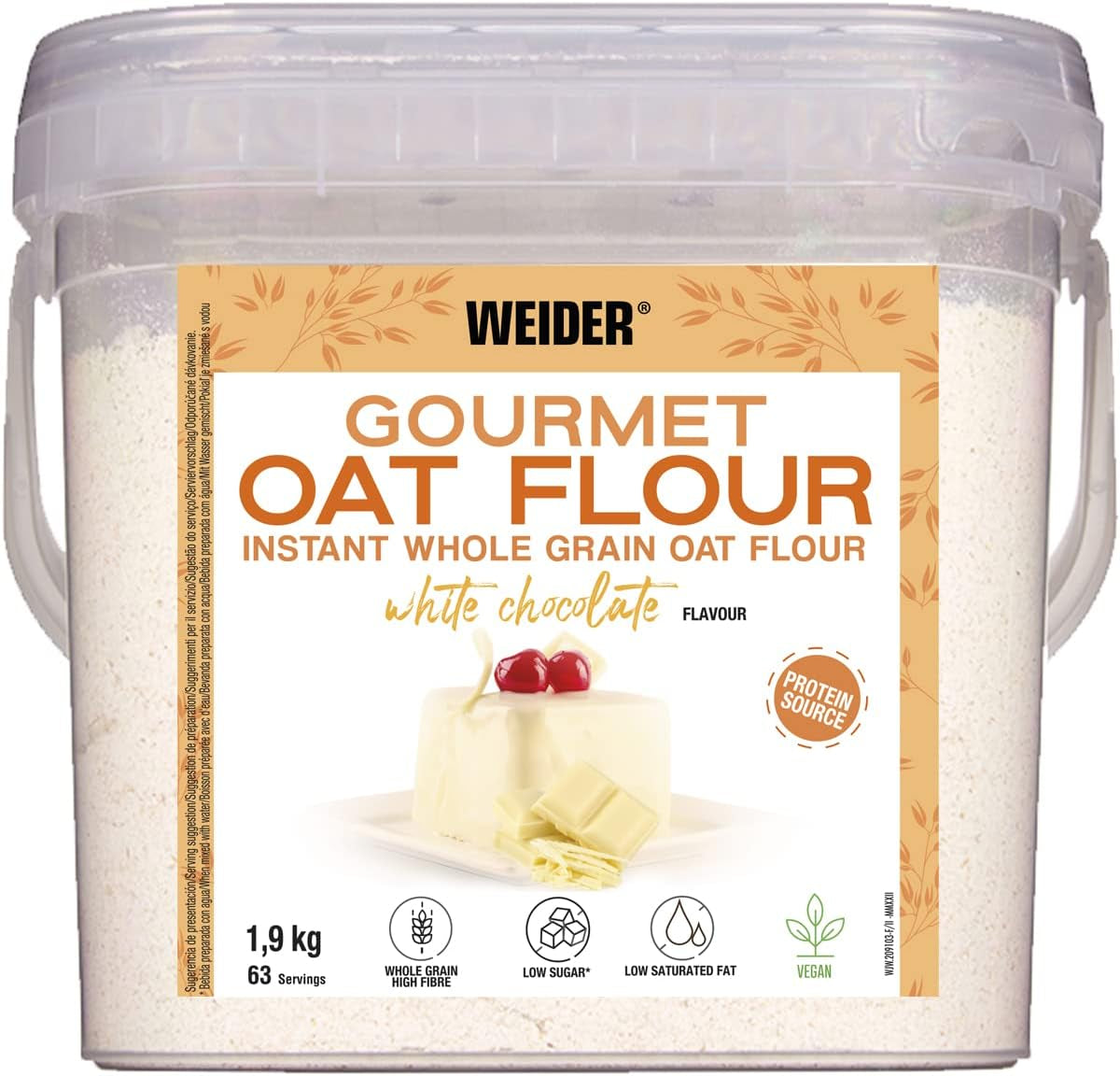 Gruau Weider Gourmet (1,9 kg) saveur brownie. Gruau à grains entiers. Source de protéines à faible teneur en sucre.