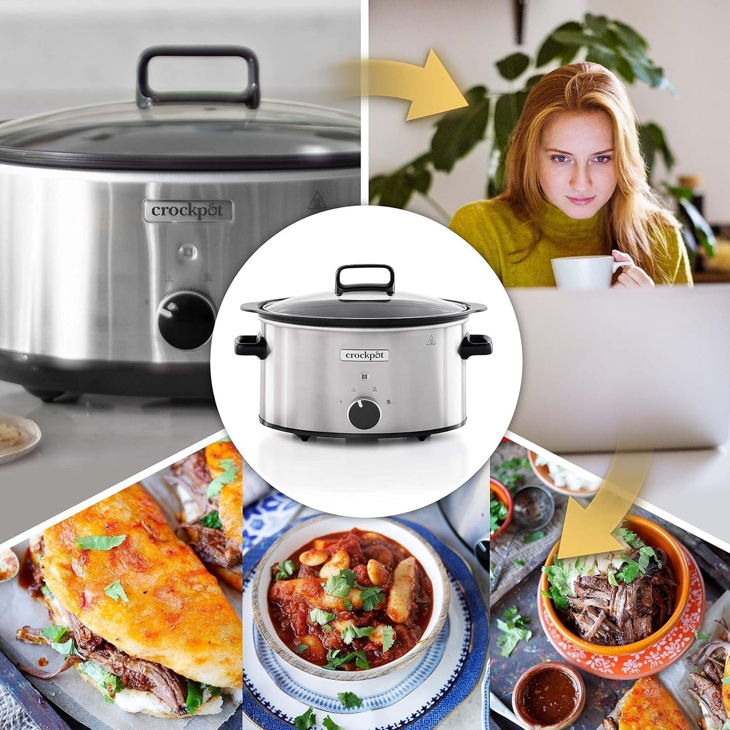 Mijoteuse à la mijoteuse, | 3,5 litres (3-4 personnes), récipient pour dorer viandes et légumes, mijoteuse inox Naty Shop
