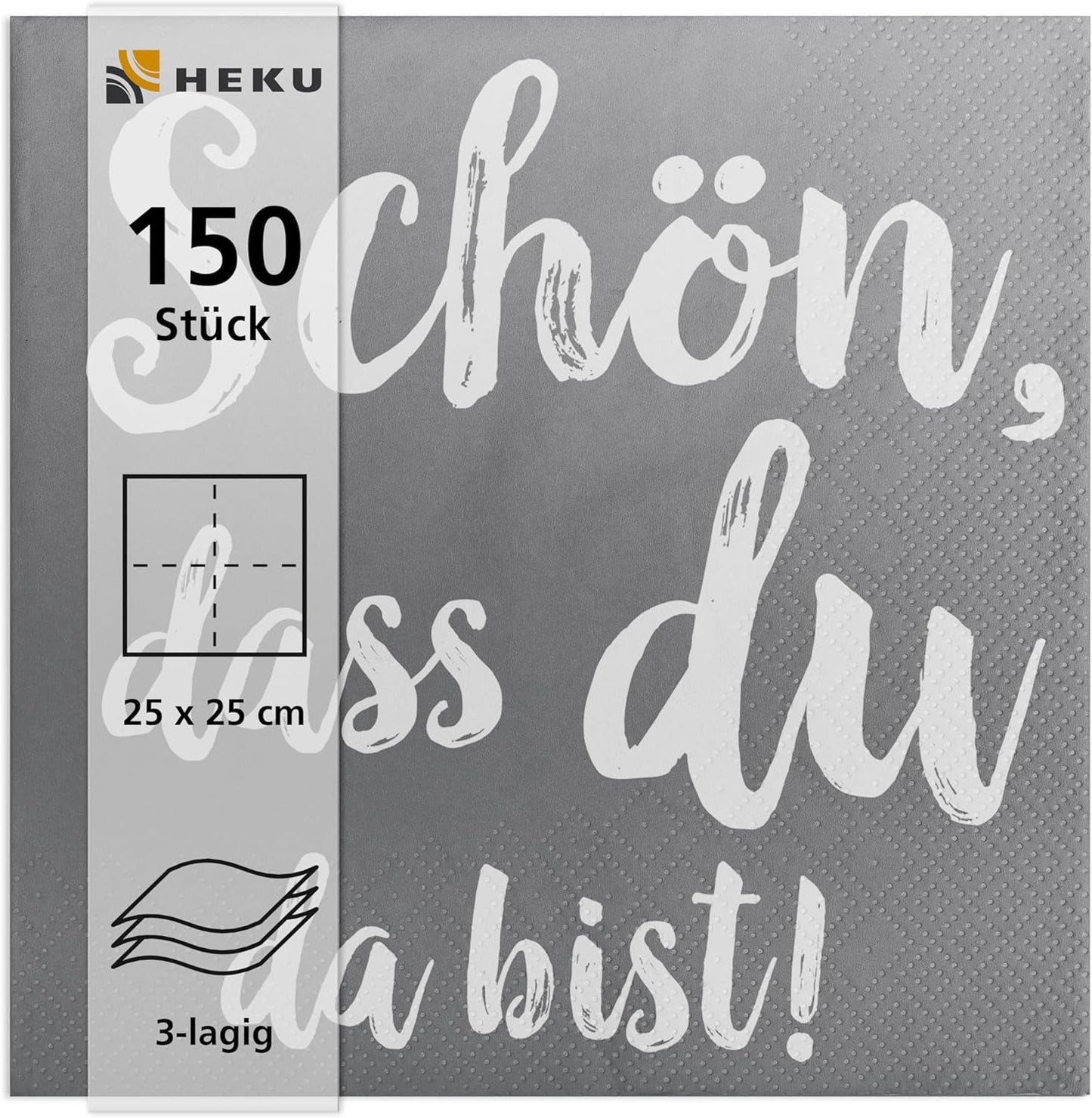 Serviettes de cocktail HEKU 'Schön Dass Du Da Bist', 3 couches, 25X25Cm, 150 pièces I Design élégant I Idéal pour les célébrations I Pratiquement emballé