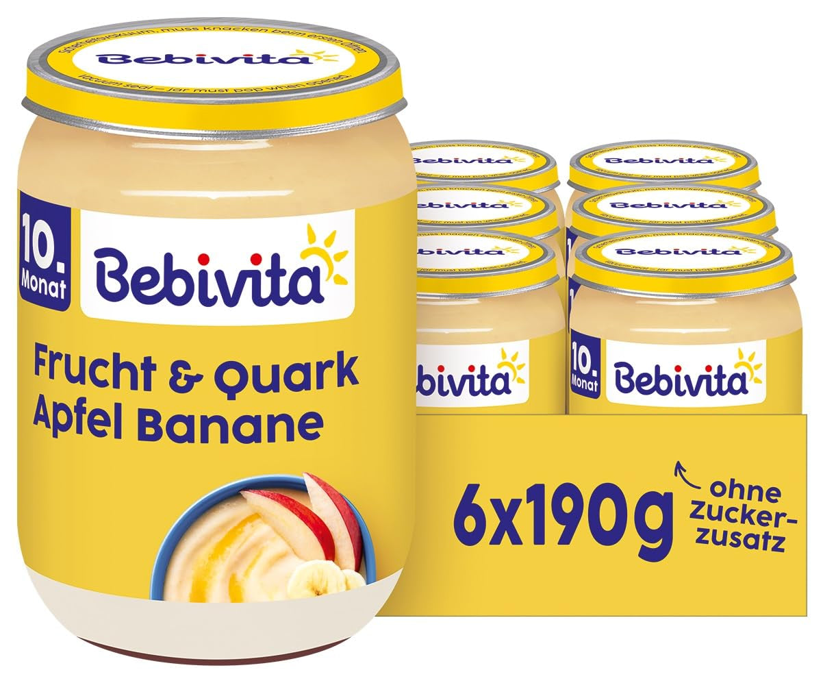 DUO Fruits et Yaourt/Quark Pomme-Banane/Quark, 190g paquet de 6 (6x190g)