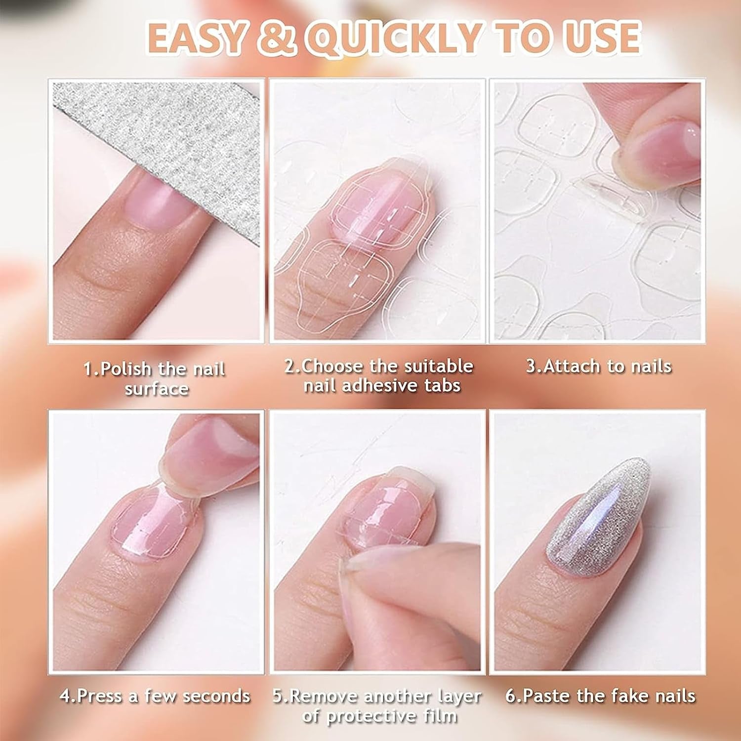 100 pièces modèles de modelage d'art d'ongle auto-adhésifs avec 4 feuilles de tampons adhésifs transparents et 3 limes à ongles accessoires d'extension d'ongles en gel pour ongles artificiels