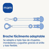 Sucette MAM, adaptée à tous types de tétines, anneaux de dentition et jouets, longueur réglable, avec cache-tétine, lavable, neutre, 1 pièce, assortie