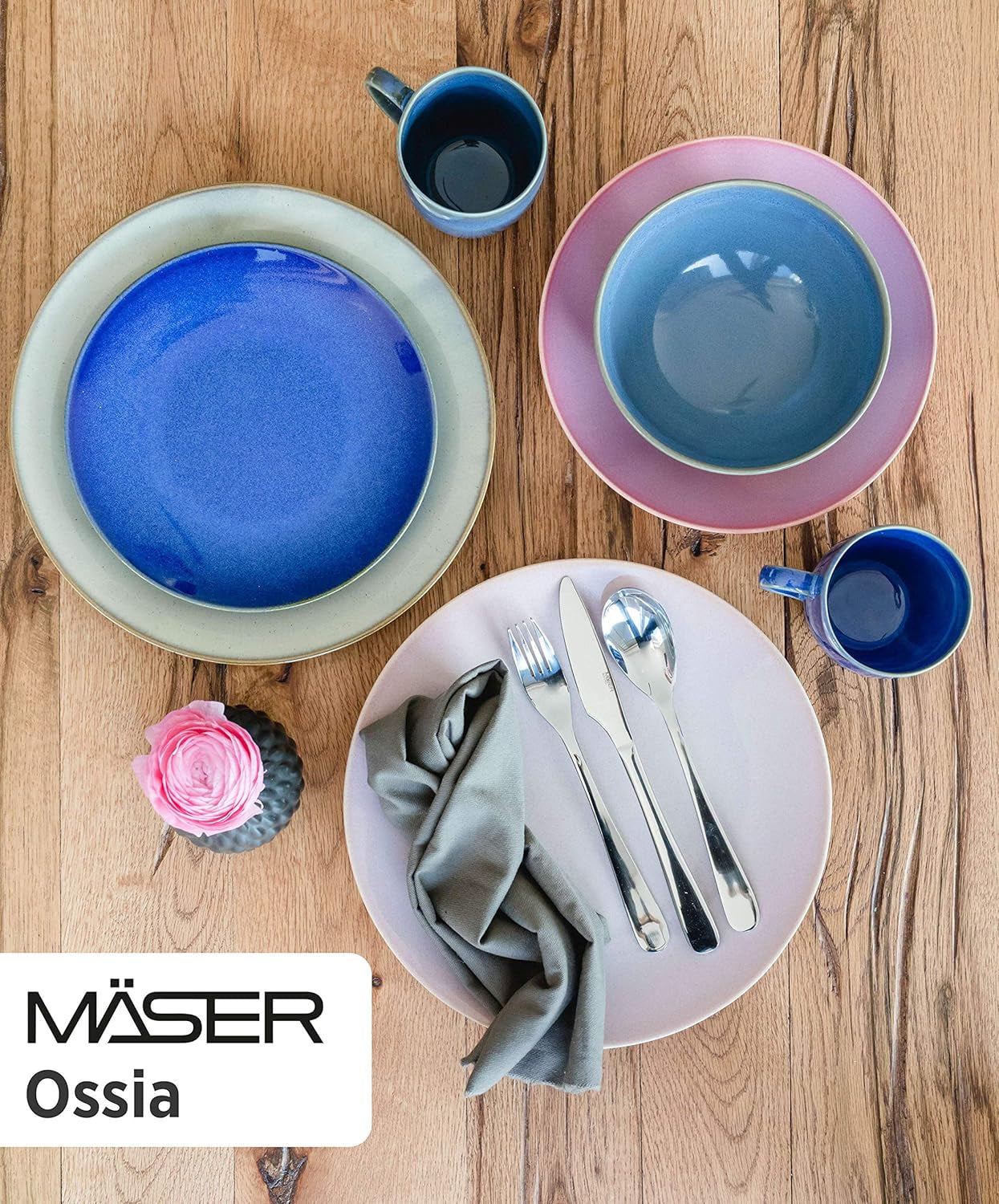 MÄSER 931736 service de table pour 4 personnes au look méditerranéen vintage, service combiné avec 16 pièces en gris sable, céramique, gris sable