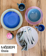 MÄSER 931736 service de table pour 4 personnes au look méditerranéen vintage, service combiné avec 16 pièces en gris sable, céramique, gris sable