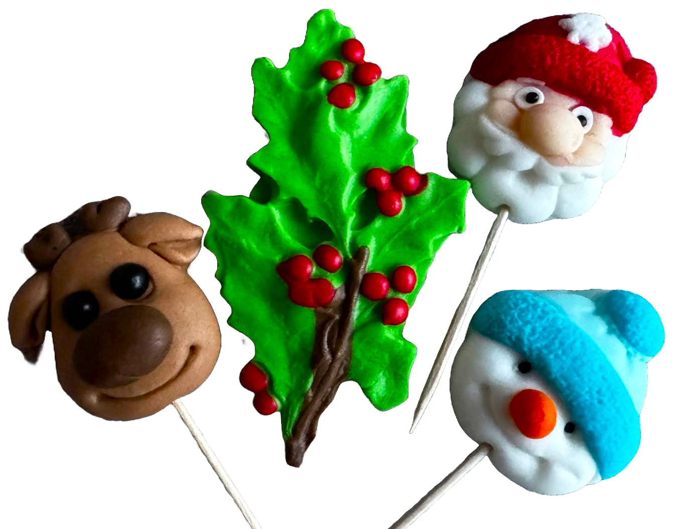 Lot de 4 décorations comestibles en pâte à sucre, toppers de Noël, renne, bonhomme de neige, sapin et Père Noël Décorations en pâte à sucre Naty Shop