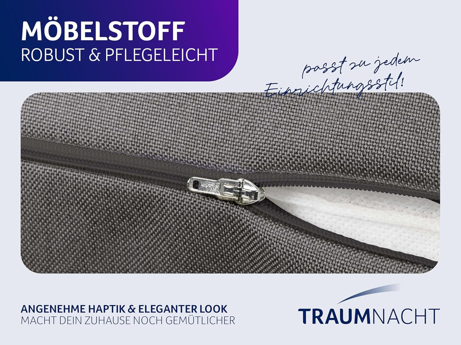 Coussin de lecture Traumnacht Cosy Back Cushion, 70 x 40 cm, gris foncé, housse amovible et lavable en 100 % polyester, poche latérale pratique, certifié Oeko-Tex, produit selon les normes de qualité allemandes.