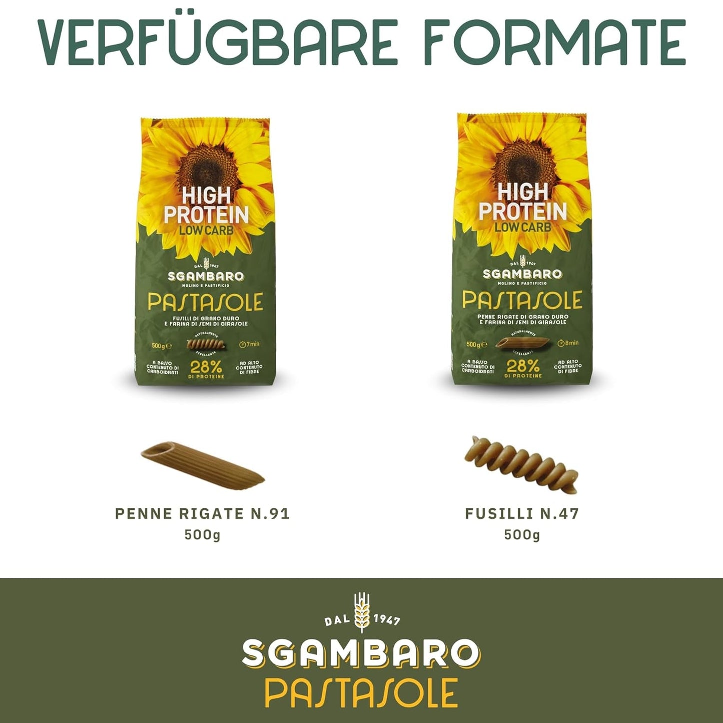 PASTASOLE , Penne Rigate mit Hartweizengrieß aus 100% italienischem Anbau und Sonnenblumenkernmehl - 500g - Riche en protéines, faible en glucides, haut ballaststoffgehalt