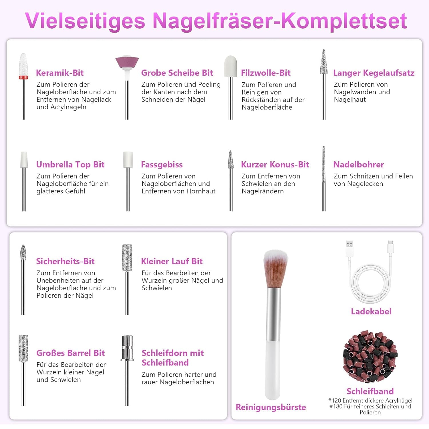 Lime à ongles électrique sans fil - 35 000 tr/min pour ongles en gel, lime à ongles professionnelle et acrylique 12 en 1, ensemble manucure et pédicure à 5 vitesses