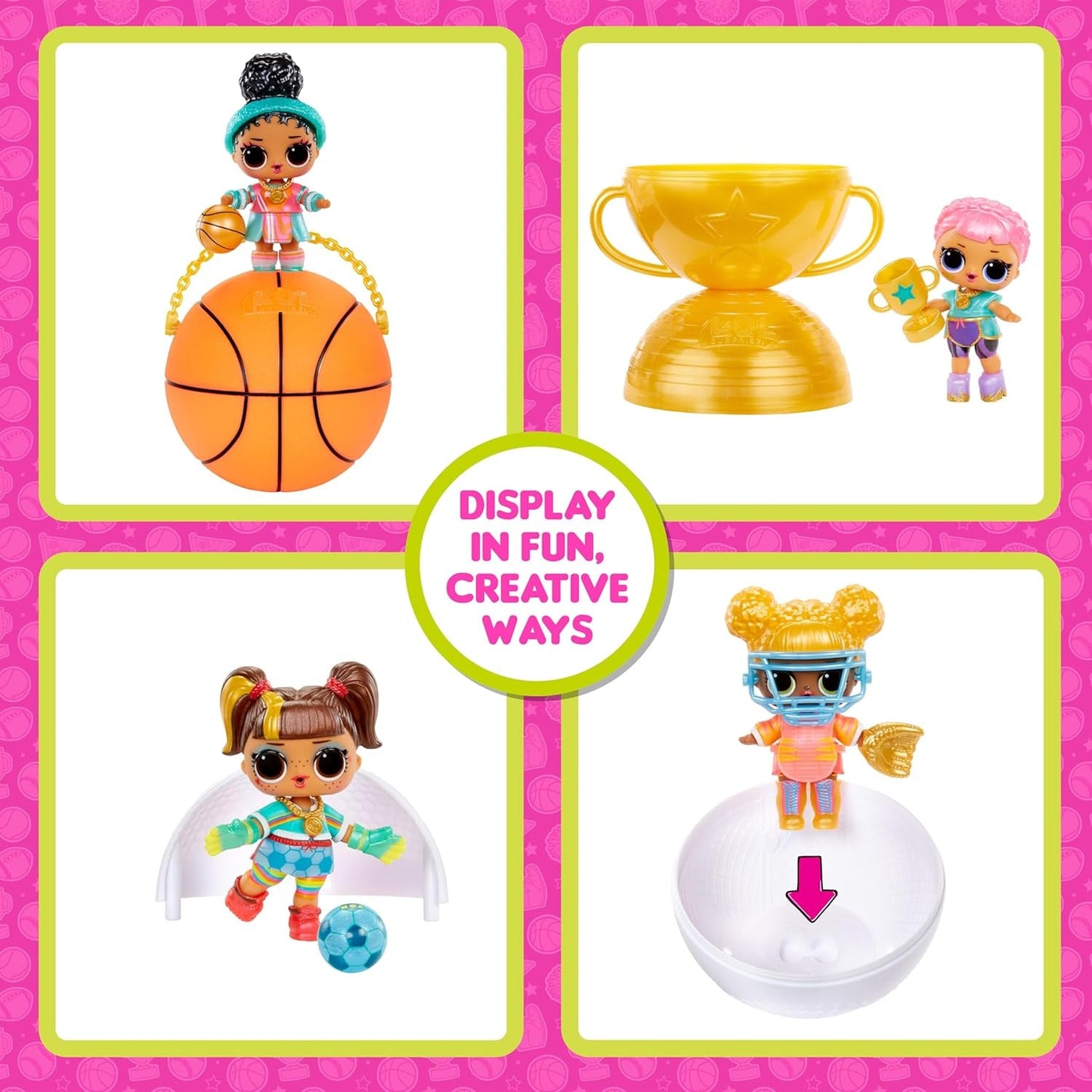 Mdr Surprise ! Collection All-Star Sports Vault Tots – Comprend 1 poupée, un emballage blindé, 12 poupées à collectionner, 8 accessoires de déballage, idéal pour les 4 ans et plus, rose