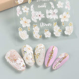 JMEOWIO Autocollants de manucure 3D pour ongles, fleurs, autocollants pour nail art, autocollants auto-adhésifs, bandes stéréoscopiques 5D, décoration de fleurs d'été, design de manucure, 4 feuilles