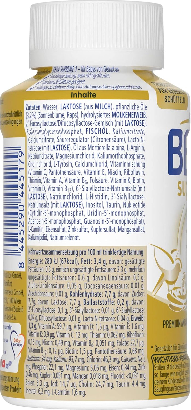 BEBA Nestlé BEBA SUPREME 1 Préparation pour nourrissons : Biberons prêts à boire avec Oméga 3, 1 paquet (1 x 200 ml)