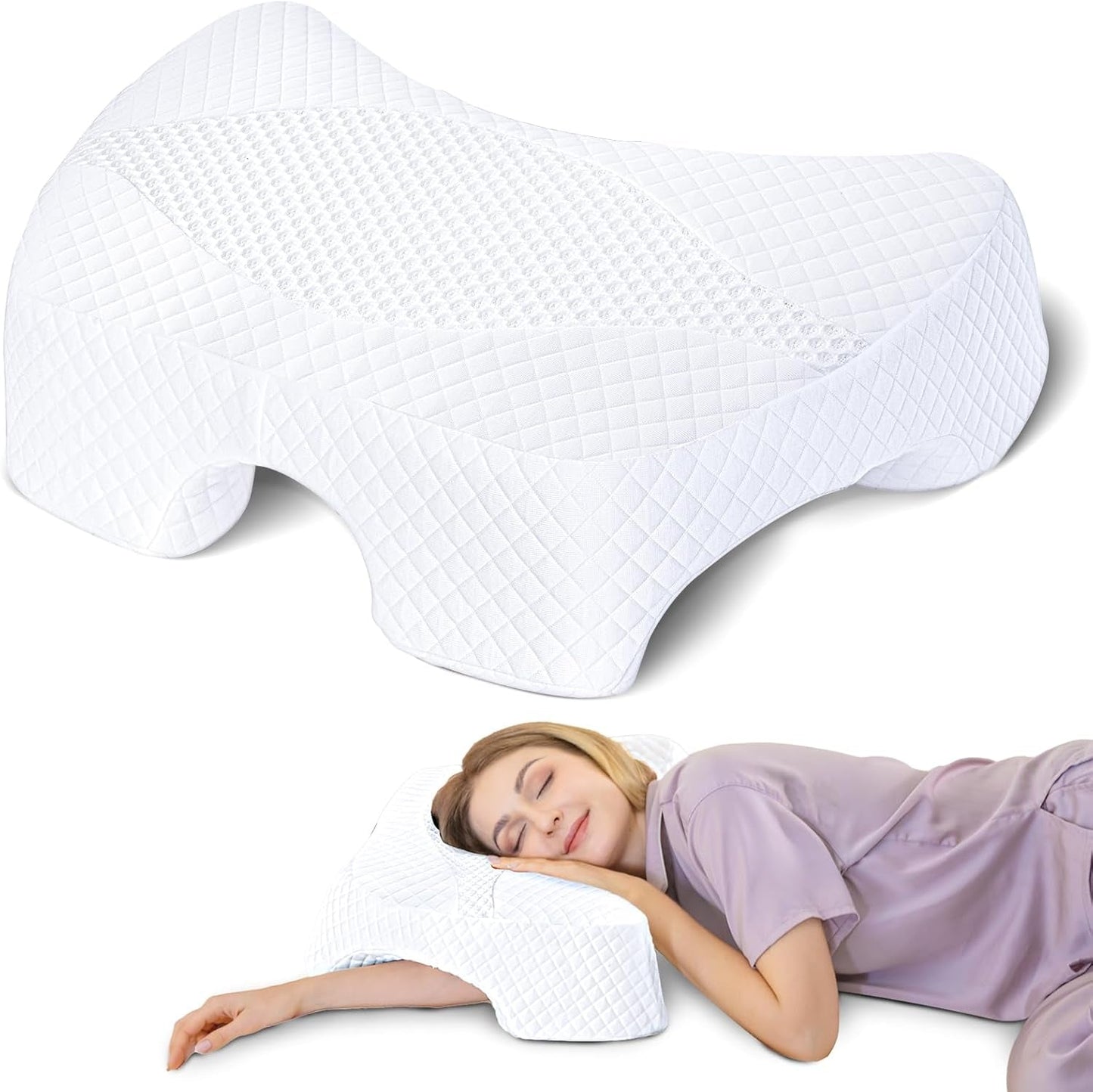 SAHEYER Oreiller pour dormeur latéral avec bras, oreiller orthopédique ergonomique, oreiller en mousse à mémoire de forme pour le cou et les épaules, oreiller cervical avec bras multi-angles pour de nombreuses positions de sommeil (blanc) Oreillers orthopédiques cervicaux Naty Shop Blanc
