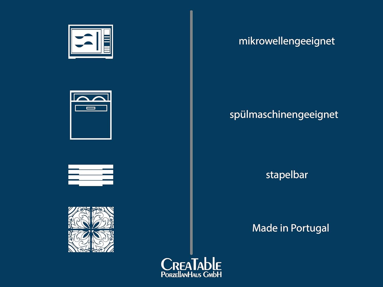 CreaTable, 21652, série Uno Mykonos, service de table 12 pièces, service d'assiettes en porcelaine, passe au lave-vaisselle et au micro-ondes, fabriqué au Portugal