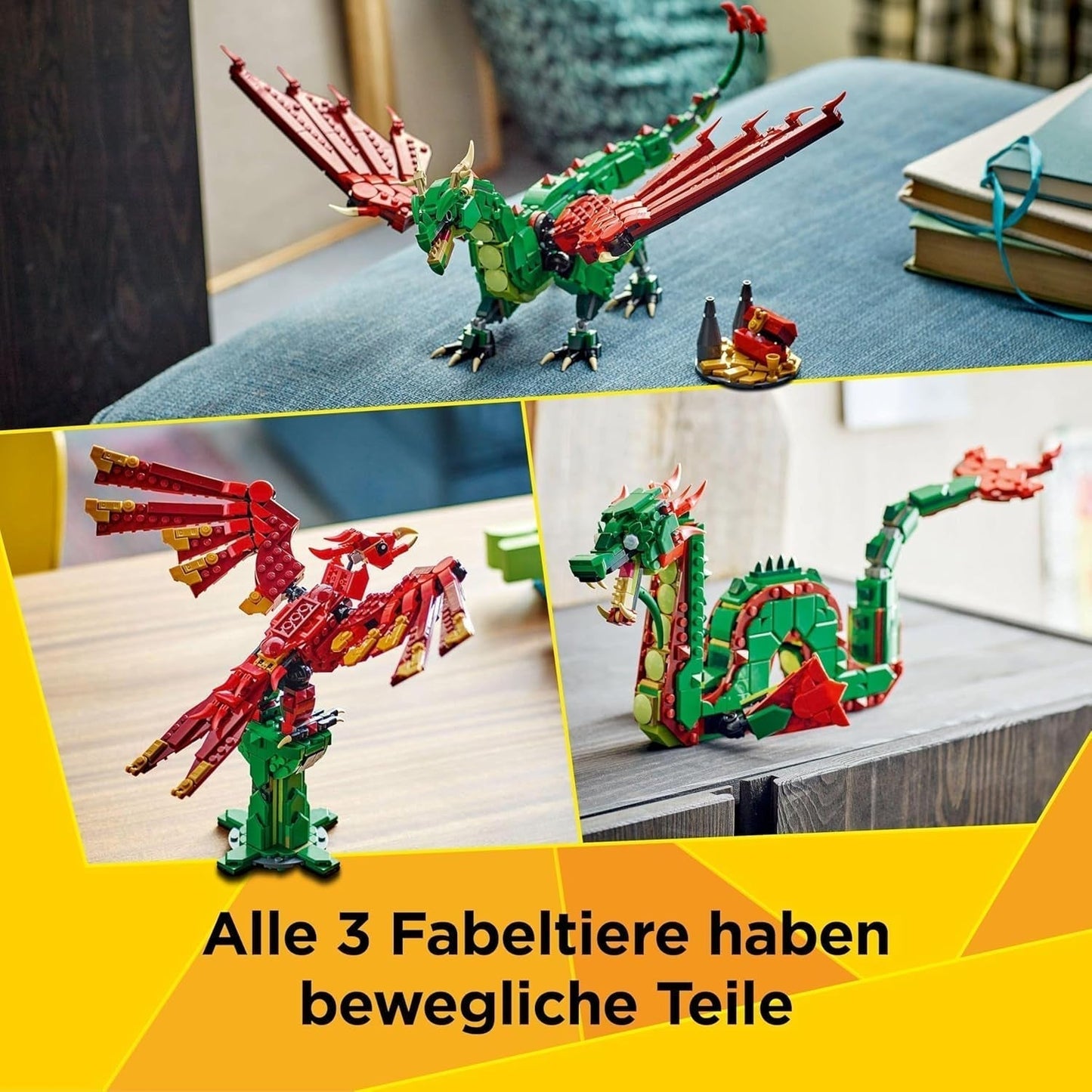LEGO Creator 3In1 Green Dragon - Jouet - Se transforme en serpent de mer ou en phénix - Jouet de construction animalier pour enfants - Cadeau pour garçons et filles à partir de 9 ans 31161 Jeux de construction Besuche den LEGO-Store