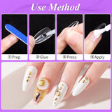Becellen 500pcs Conseils d'ongles artificiels, Conseils d'ongles en gel souple, Couverture complète, Conseils d'ongles en gel, Ongles artificiels pré-polis, Ensemble de colle DIY Nail Art (Amandes)